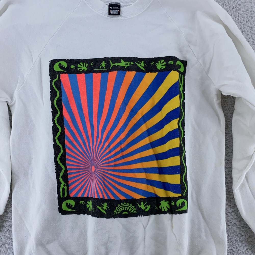 Vintage Psychedelic Surf Screen Stars Sweatshirt Mens Small Crewneck USA 90s‎